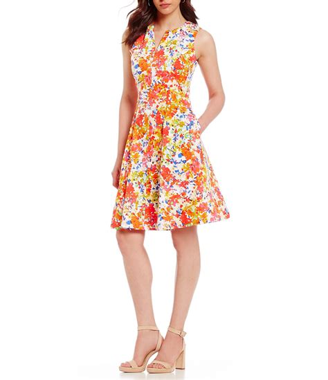 Leslie Fay Tropical Print Fit And Flare Dress Dillards