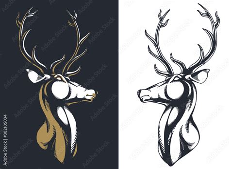 Silhouette Stag Buck Elk Deer Head Antlers Majestic Portrait Isolated Vector Logo Emblem Mascot