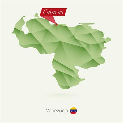 Grüne gradienten low poly karte von venezuela mit der hauptstadt