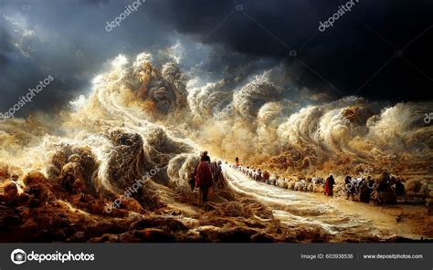 Lllustration Exodus Bible Moses Crossing Red Sea Israelites Escape ...