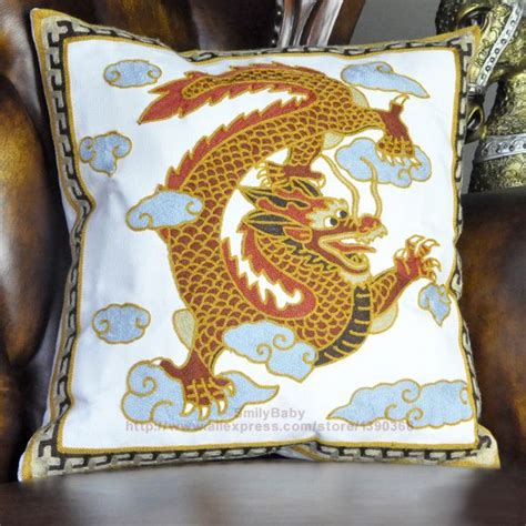 1pc 45cm 17 5 Square Chinese Dragon Embroidered Cotton Canvas Sofa