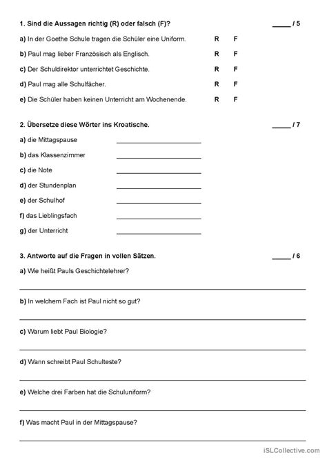 Schule Leseverständnis allgemeine English ESL worksheets pdf doc