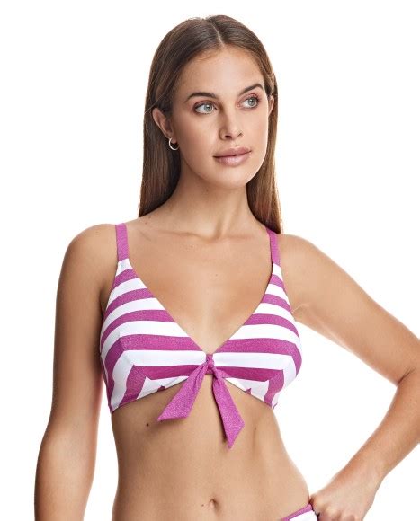 Top Bikini Escotado Con Aros Rodas Fucsia Bikini Bikini