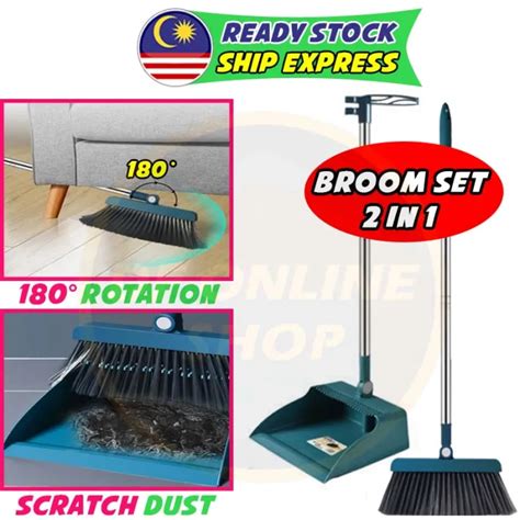 Foldable Sweeper Broom Set Penyapu Lipat 2 In 1 Floor Swepper With