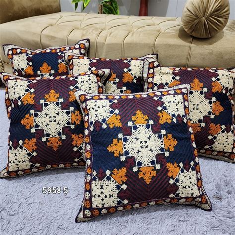 5 Sofa Cushion Covers Set Sindhi Handmade Embroidered | Handmade Pakistan