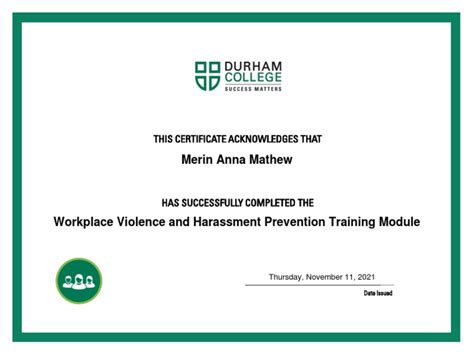 Workplace Violence And Harassment Prevention Certificate Pdf