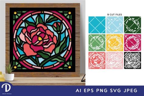 Stained Glass Peonies D Shadow Box Svg Graphic By Drizy Studio