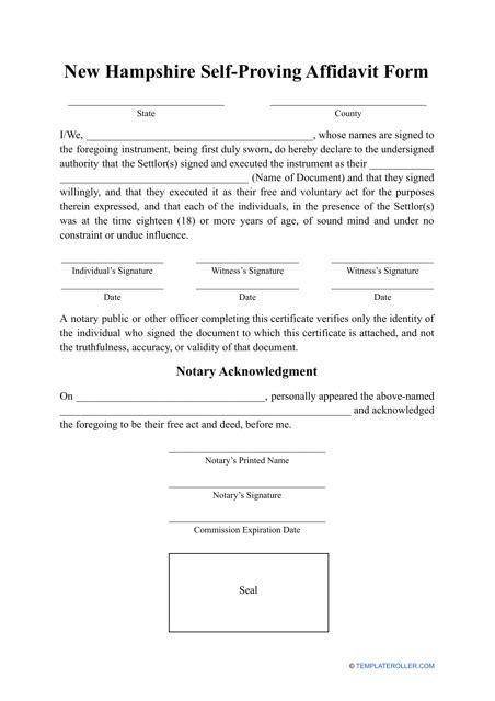 New Hampshire Self Proving Affidavit Form Fill Out Sign Online And