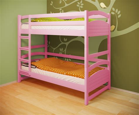 Кровать двухъярусная RainbowDream Милана 80х190 см розовый массив ольхи ...