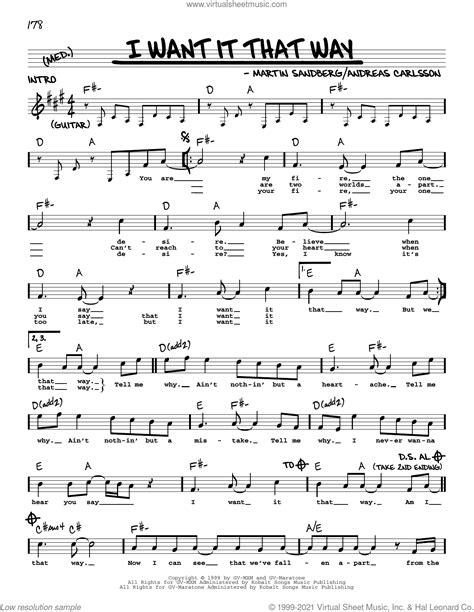 I Want It That Way Sheet Music Real Book With Lyrics Pdf