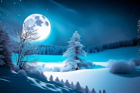 Premium Photo | A beautiful drawing of a snowy winter landscape with a bright full moon and ...