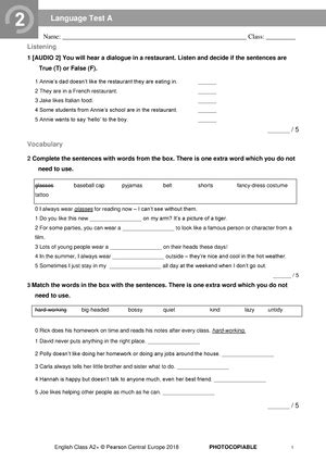 Eca Tests Language Test A English Class A Pearson Central