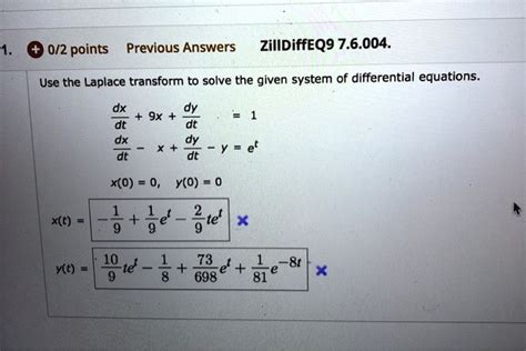 Solved Texts Points Previous Answers Zill Diff Eq Use