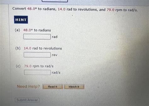 Solved Convert To Radians Rad To Revolutions Chegg