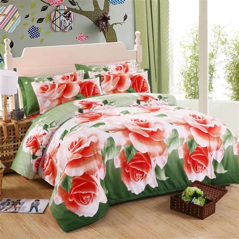 Luxury 3D Red Rose Bedding Set 4pcs Flowers Bed Linen Duvet Cover Set