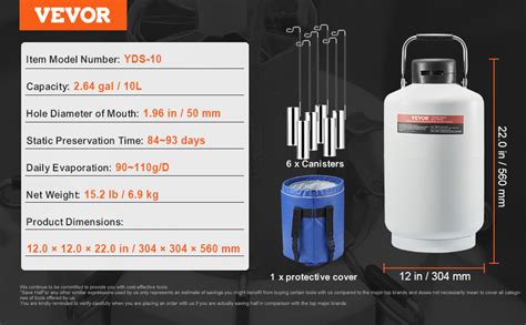 VEVOR Liquid Nitrogen Tank 10 L Aluminum Alloy LN2 Container Dewar 6 Canisters | VEVOR US