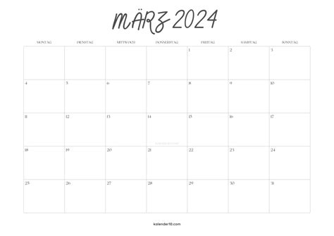 Kalender Marz 2024 Zum Ausdrucken