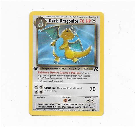 Bid Now Rare Pokemon Team Rocket 1st Edition Dark Dragonite Card 22 82