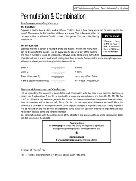 Permutation And Combination Fundamental Principle Of Counting Pdf