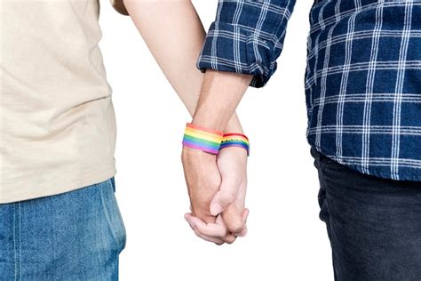 Premium Photo A Gay Couple With An Lgbt Rainbow Flag Wristband