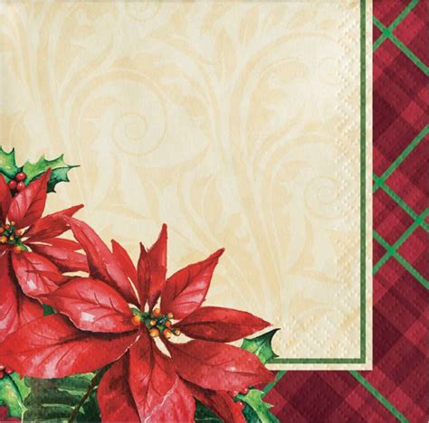 Holiday Plaid Poinsettia Symbols Beverage Napkins Party At Lewis Elegant Party Supplies