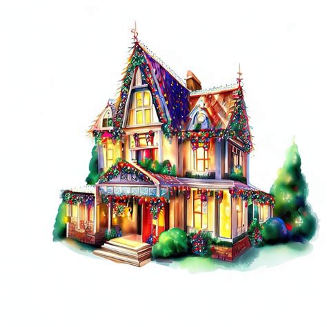 Premium Photo | A drawing of a house with a christmas tree on the top.