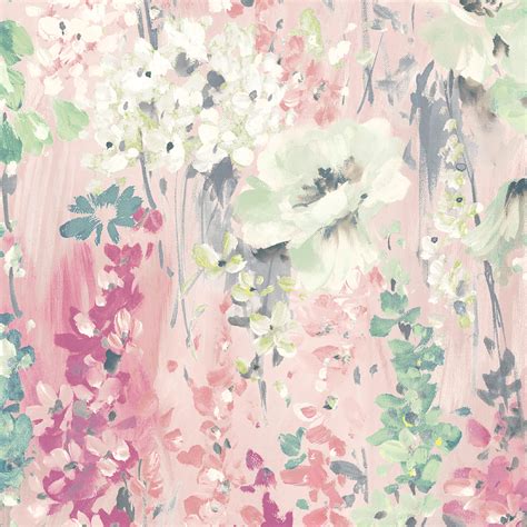 Wilderness Shell Pink Wallpaper Pink, White, Green, Floral, Botanical ...