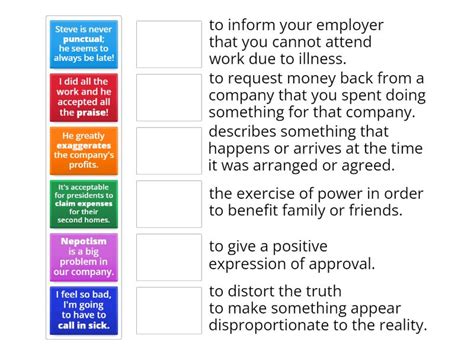 Workplace Ethics Vocabulary Match Up