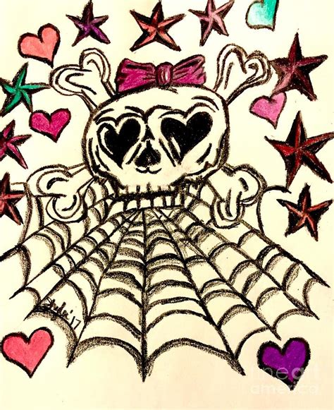 Spider Webs And Girly Skull With A Bow Drawing By Shylee Charlton