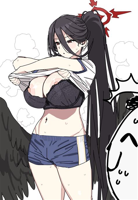 Rule 34 Absurdres Aronas Sensei Doodle Blue Archive Black Bra Black Hair Black Wings Blue