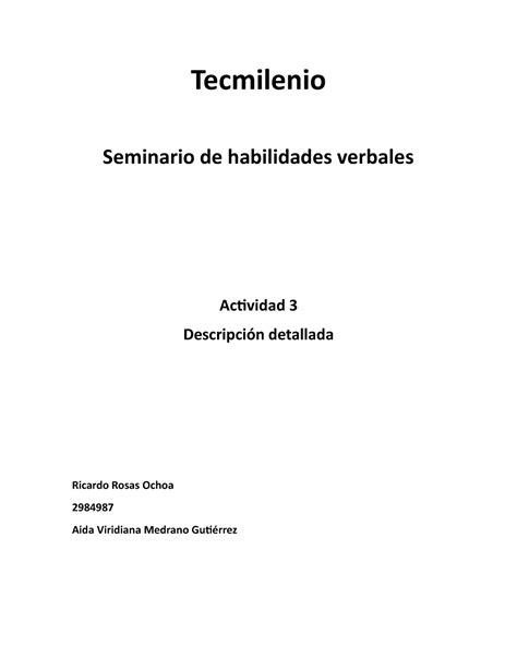 Tecmilenio Hv Tarea 3 Tecmilenio Seminario De Habilidades Verbales