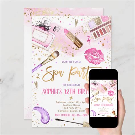 Spa Makeup Birthday Party Pink Glitz Glam Party Invitation Zazzle