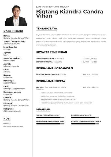 Contoh Cv Siswa Smk Yang Belum Punya Pengalaman Kerja Blog Bikincv