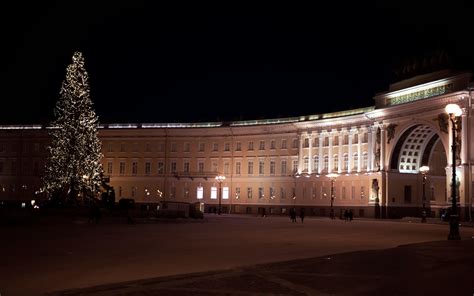 Christmas Tree in Palace Square in Saint Petersburg at NightFree