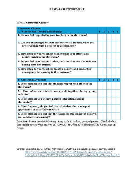 Classroom Climate Survey Questionnaire 2.0 | PDF