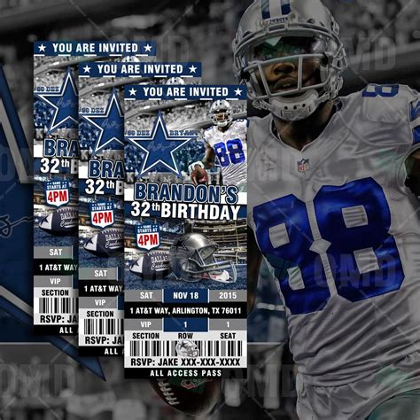 Dallas Cowboys Ticket Style Sports Party Invitations Sports Party