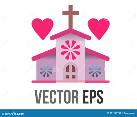 Vector Christian Wedding Pink Church Icon With Cross And Red Heart On