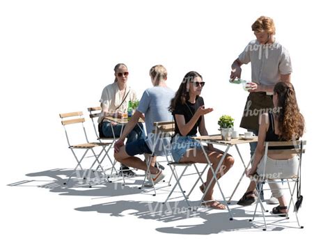 Cut Out Backlit Scene Of A Street Cafe With Many People And A Waiter Vishopper