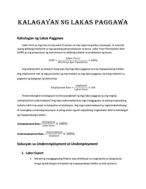 Positibong Kalagayan Ng Lakas Paggawa Sa Pilipinas