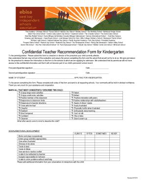 Fillable Online Confidential Teacher Recommendation Form For