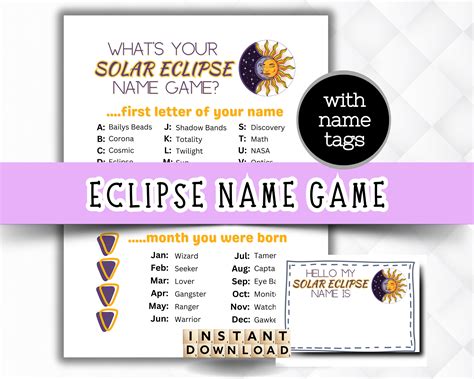 Whats Your Solar Eclipse Name Game Solar Eclipse Games For Kids