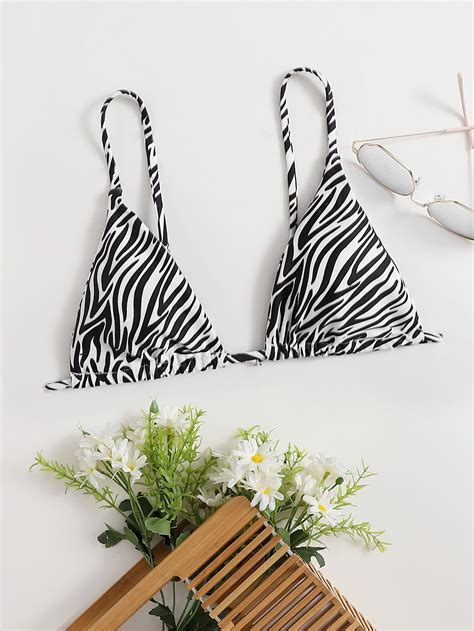 SHEIN Swim Vcay Zebra Stripe Triangle Bikini Top SHEIN UK