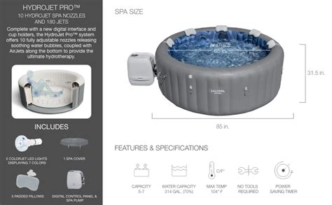 Saluspa Santorini Inflatable Hot Tub With Colorjet Led Light Person
