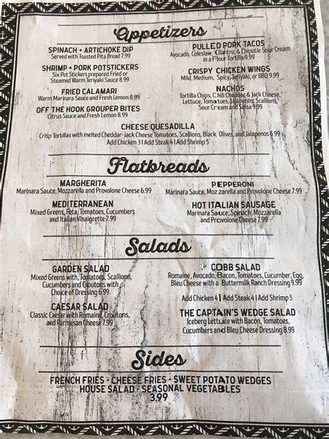 Menu At Rusty Reel Pub Bar Myrtle Beach