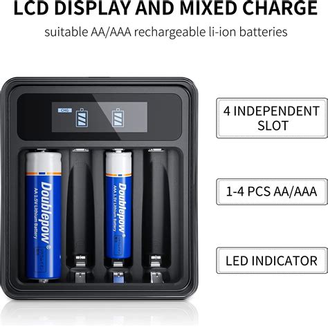 Doublepow Bater As De Litio Aaa Con Cargador De Bater A Lcd Bater As