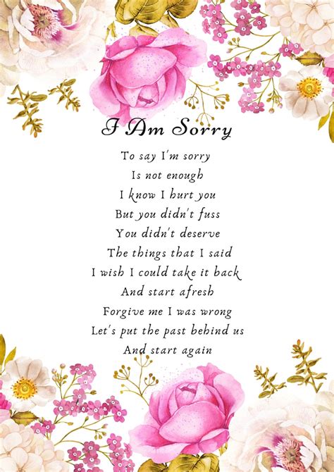 Best Poem For Saying Sorry Print Custom Poetry To Apologise Etsy