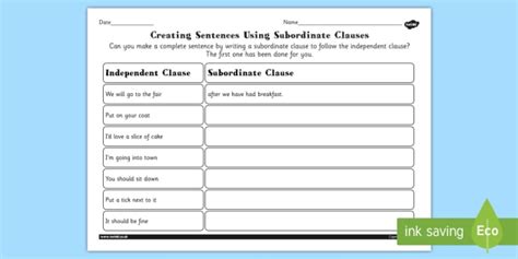 Ks Writing Subordinate Clauses Worksheet Teacher Made