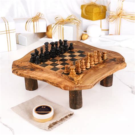 Fancy Chess Board Wooden with Natural Legs - Artisraw