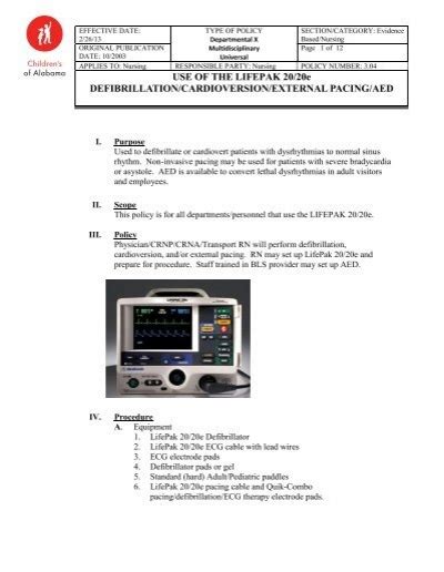 Use Of The Lifepak E Defibrillation Cardioversion