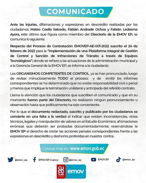 Emov Ep Cuenca On Twitter Comunicado Informamos A La Ciudadan A